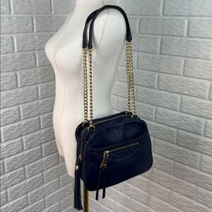 Aimee Kestenberg Navy Shoulder Bag with Gold Accents